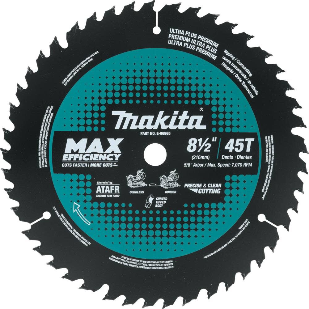 Max Efficiency Miter Saw Blade 8 1/2in 45 Tooth Thin Kerf E-06965