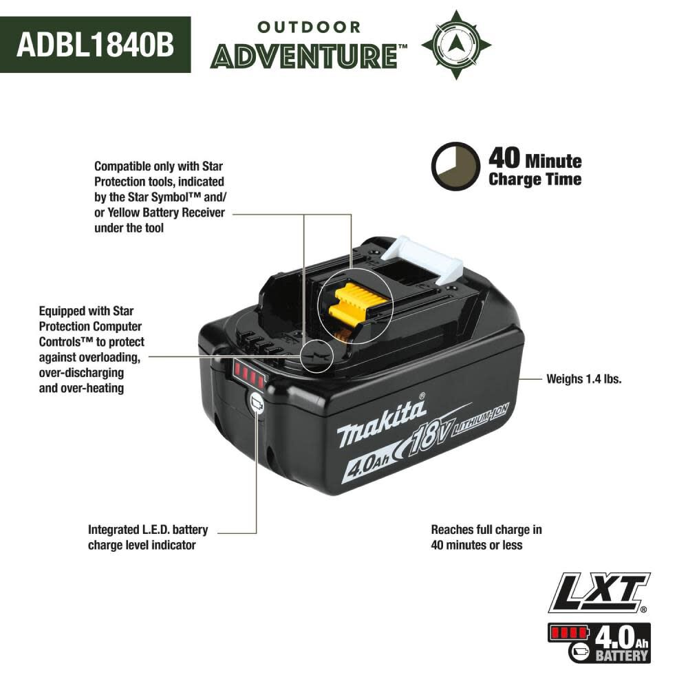 Outdoor Adventure 18V LXT 4.0Ah Battery Lithium-Ion ADBL1840B