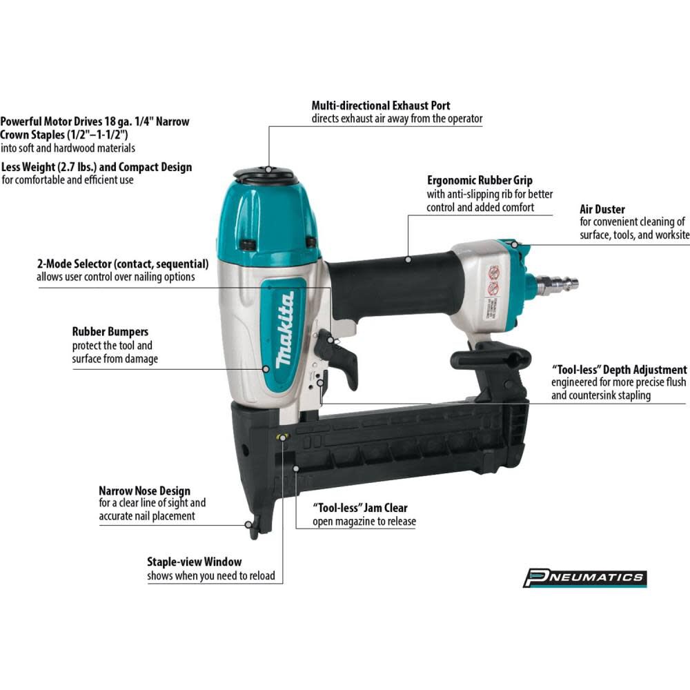 Pneumatic 18-Gauge, 1/4 in. Narrow Crown Stapler AT638A