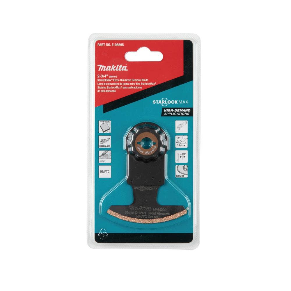 StarlockMax Oscillating Multi Tool 2 3/4in Hard Metal with Tungsten Carbide 50 Grit Grout and Abrasive Segmented Saw Blade E-08595