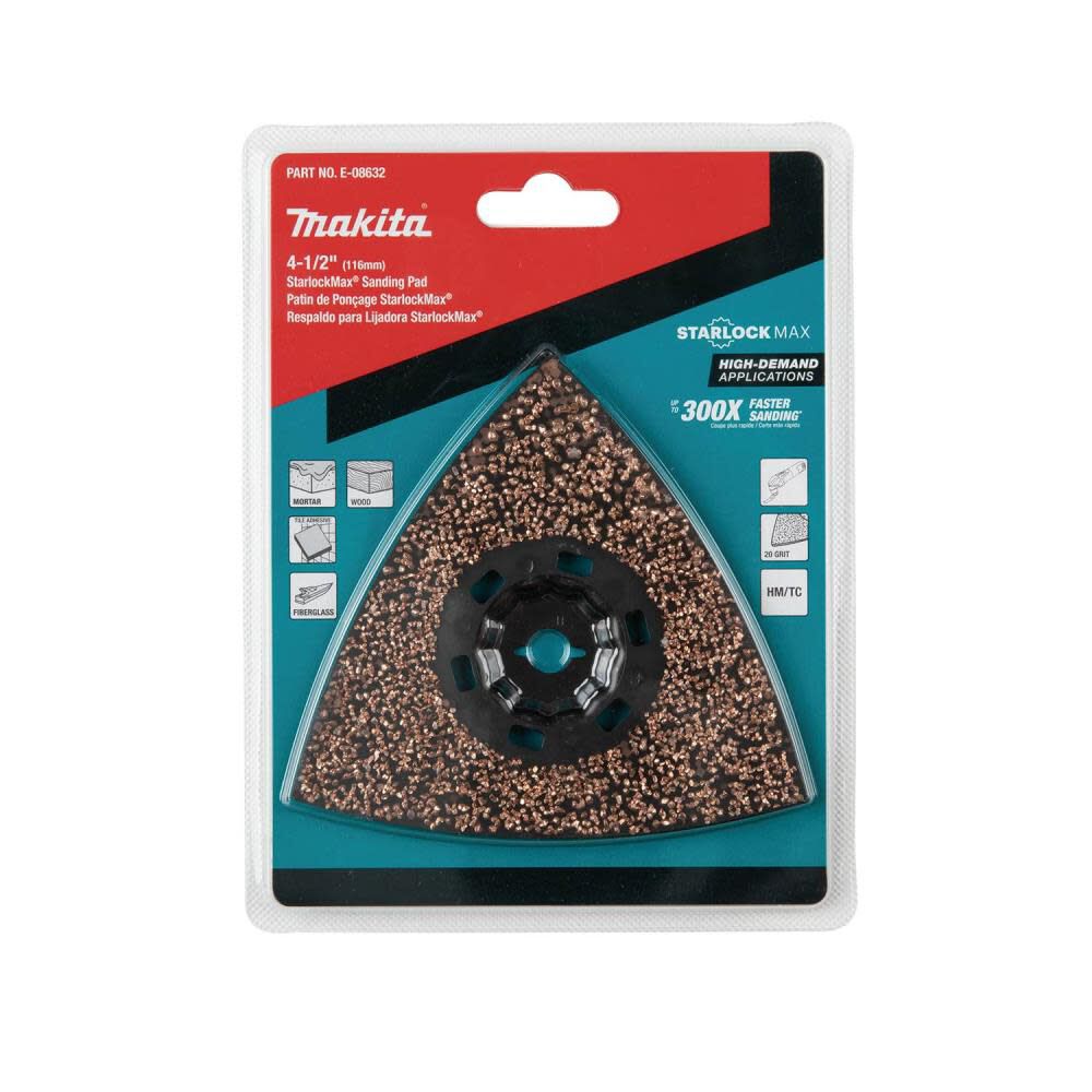 StarlockMax Oscillating Multi Tool 4 1/2in Tungsten Carbide 20 Grit Delta Triangle Sanding Pad E-08632