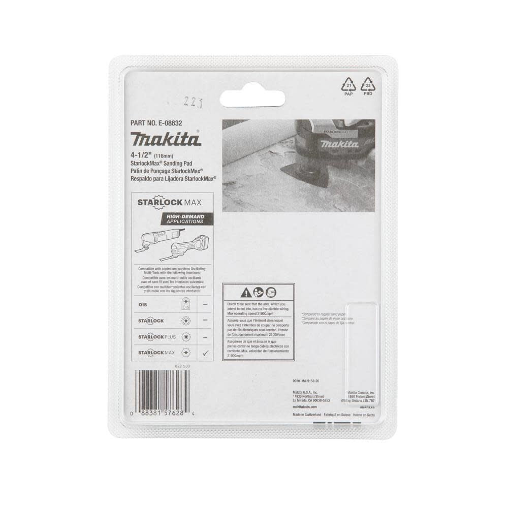 StarlockMax Oscillating Multi Tool 4 1/2in Tungsten Carbide 20 Grit Delta Triangle Sanding Pad E-08632