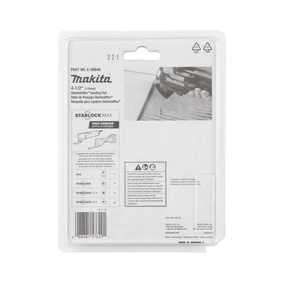 StarlockMax Oscillating Multi Tool 4 1/2in Tungsten Carbide 40 Grit Delta Triangle Sanding Pad E-08648