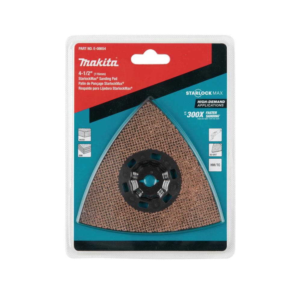 StarlockMax Oscillating Multi Tool 4 1/2in Tungsten Carbide 60 Grit Delta Triangle Sanding Pad E-08654