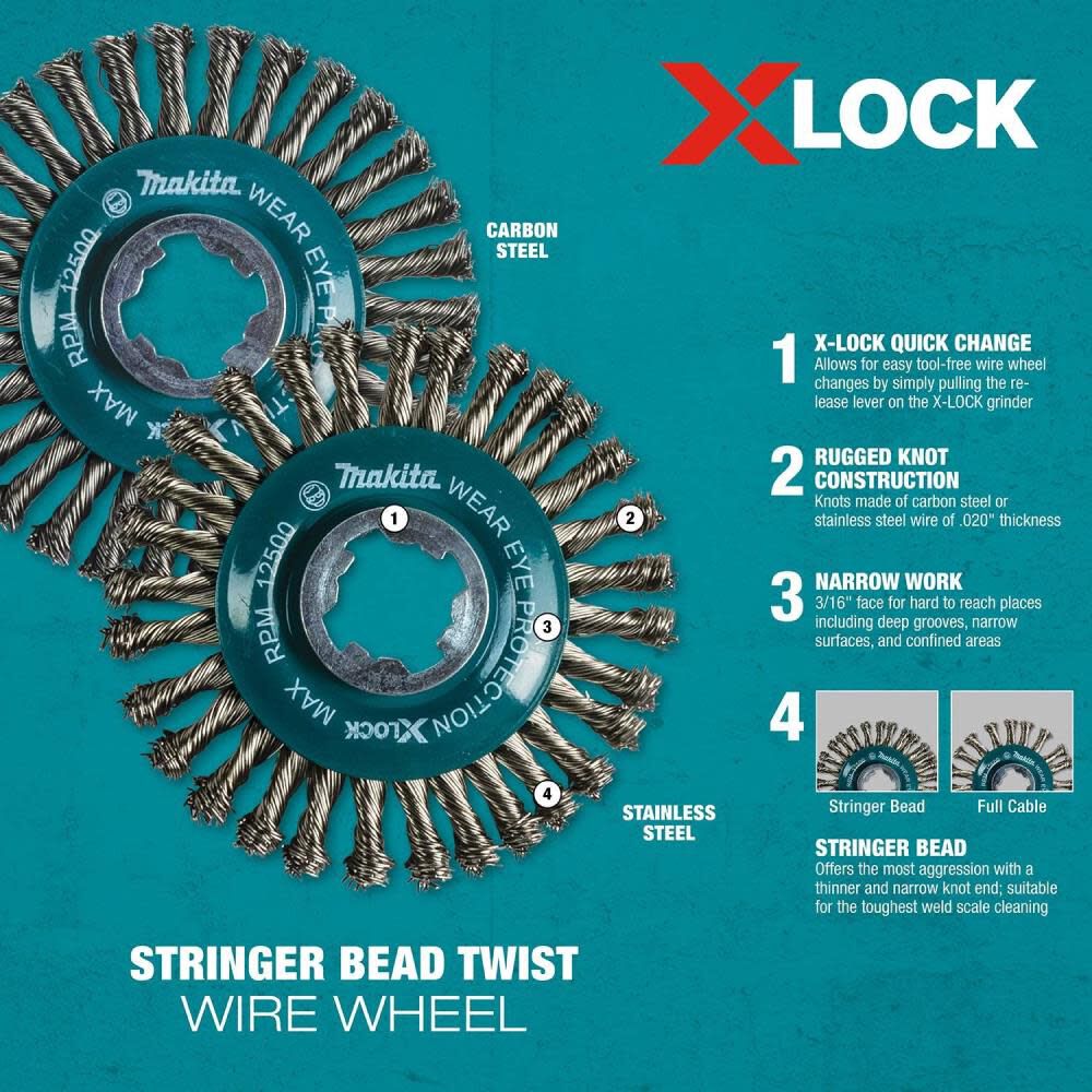 X-LOCK 4-1/2in Carbon Steel Stringer Bead Twist Wire Wheel D-72659