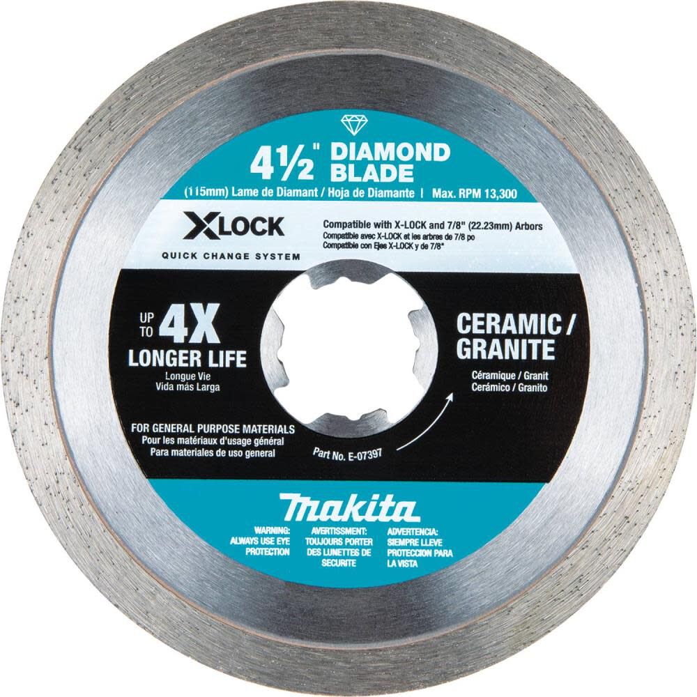 X-LOCK 4-1/2in Continuous Rim Diamond Blade for Ceramic and Granite Cutting E-07397