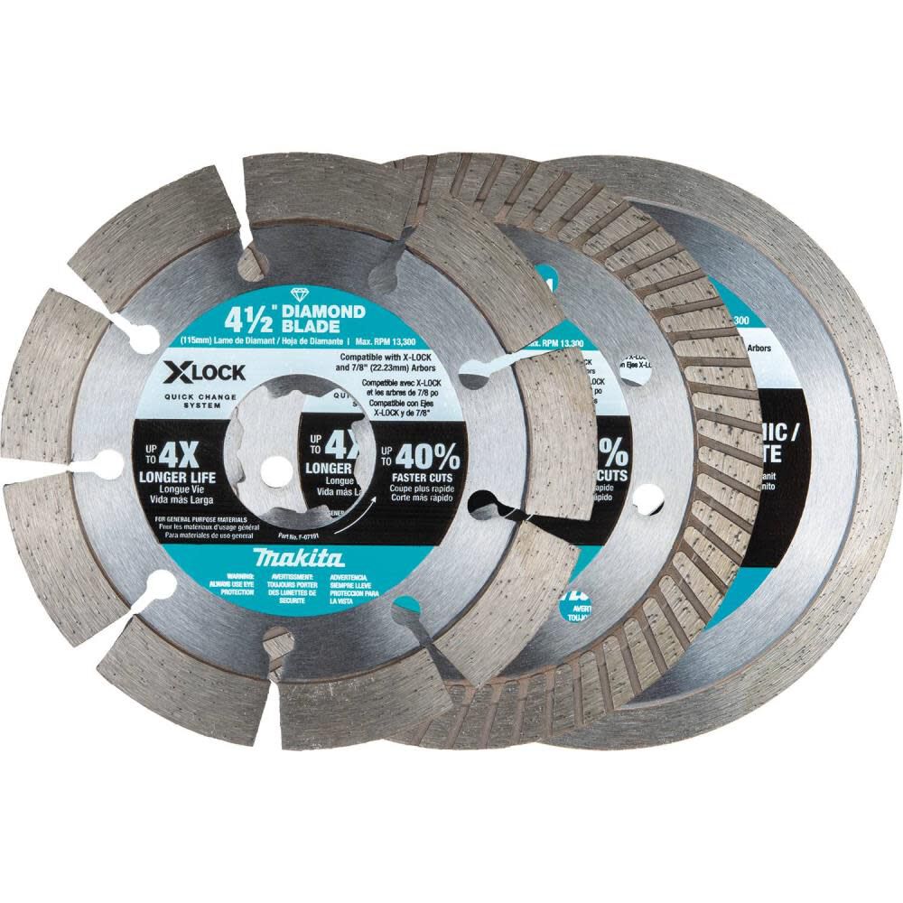 X LOCK 4 1/2in Diamond Blade Variety Pack for Masonry Cutting 3pc E-12647