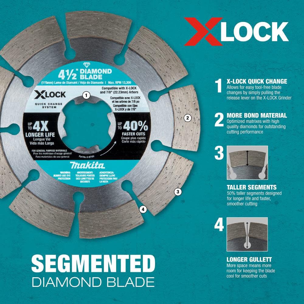 X-LOCK 4-1/2in Segmented Diamond Blade for Masonry Cutting 2/pk E-07200