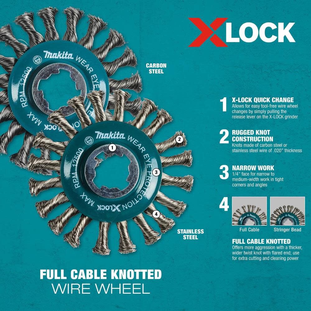 X-LOCK 4-1/2in Stainless Steel Full Cable Knotted Twist Wire Wheel D-72590