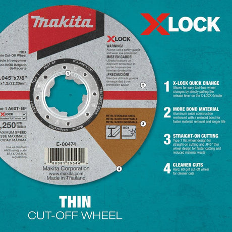 X-LOCK 4-1/2in x .045in x 7/8in Type 1 General Purpose 60 Grit Thin CutOff Wheel for Metal and Stainless Steel Cutting E-00446