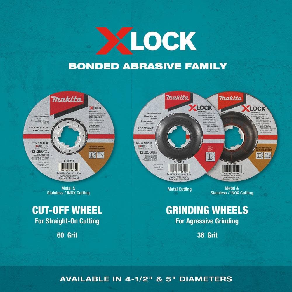 X-LOCK 4-1/2in x 1/4in x 7/8in Type 27 General Purpose 36 Grit Metal Abrasive Grinding Wheel E-00424