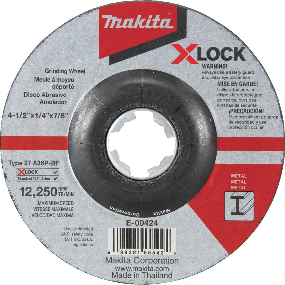 X-LOCK 4-1/2in x 1/4in x 7/8in Type 27 General Purpose 36 Grit Metal Abrasive Grinding Wheel E-00424