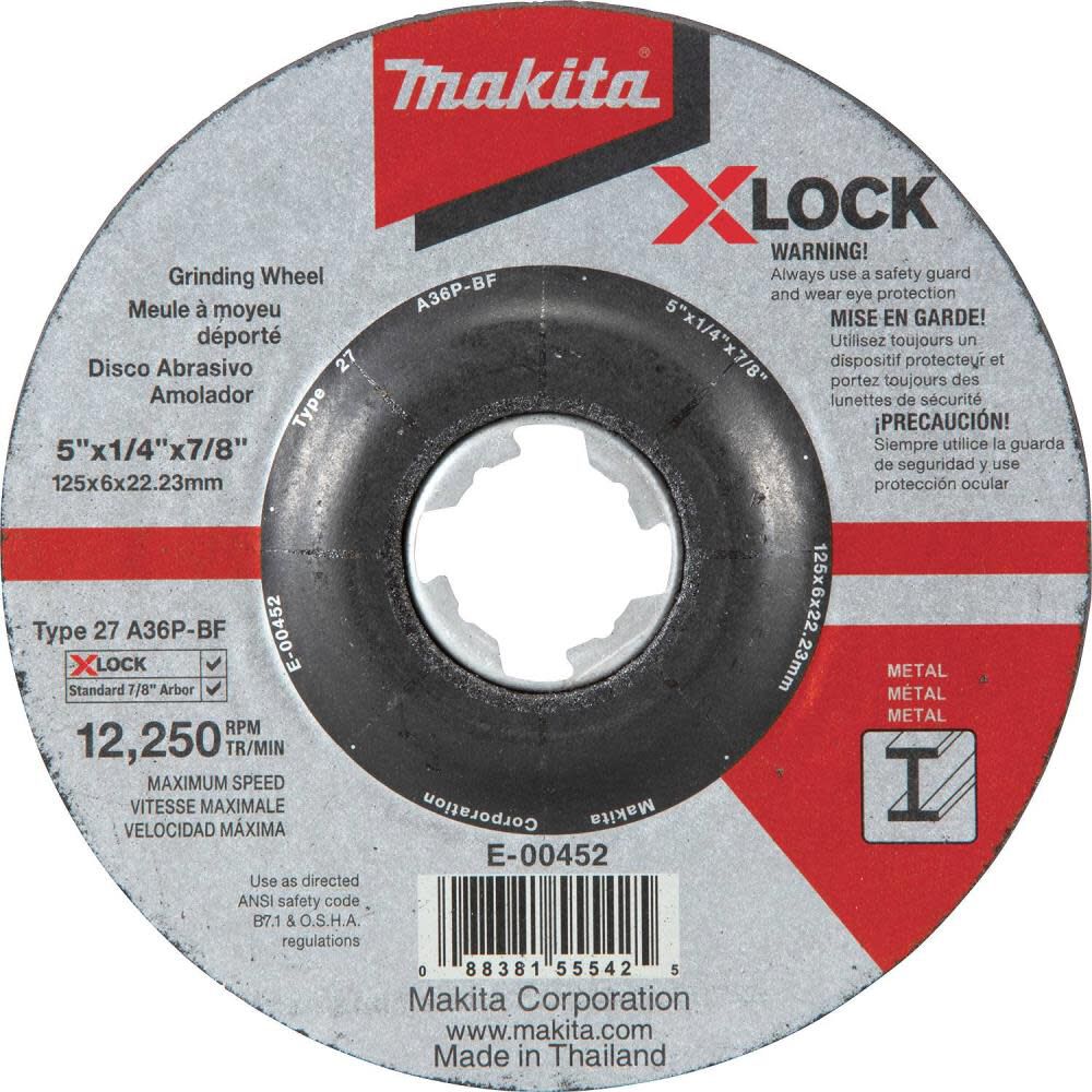 X-LOCK 5in x 1/4in x 7/8in Type 27 General Purpose 36 Grit Metal Abrasive Grinding Wheel E-00452