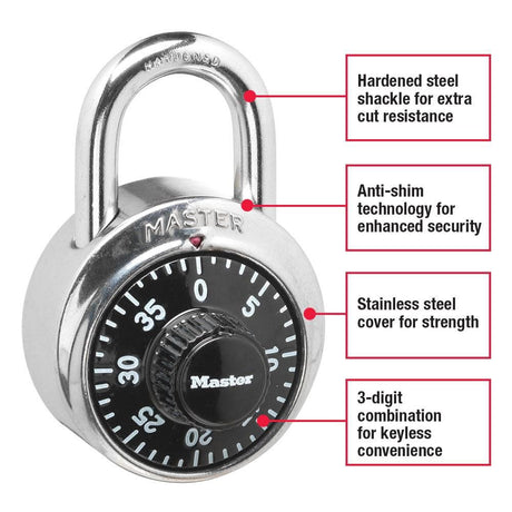 1.875-in Chrome with Black Dial Steel Shackle Combination Padlock 1500D