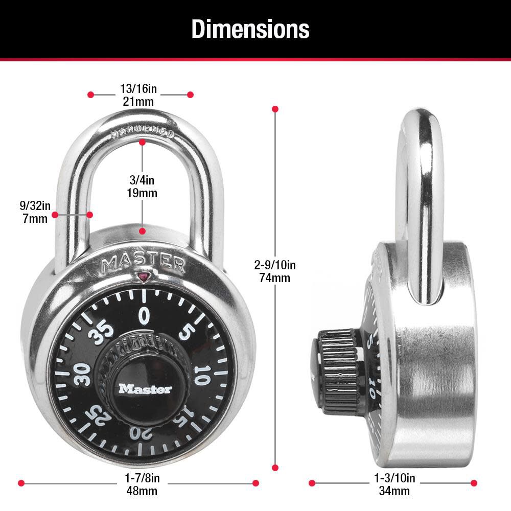 1.875-in Chrome with Black Dial Steel Shackle Combination Padlock 1500D