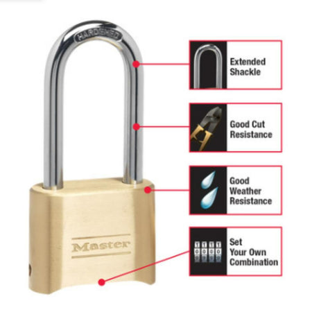 2 Inch Padlock Wide Resettable Combination Brass with 2 1/4 Inch Shackle 175LH