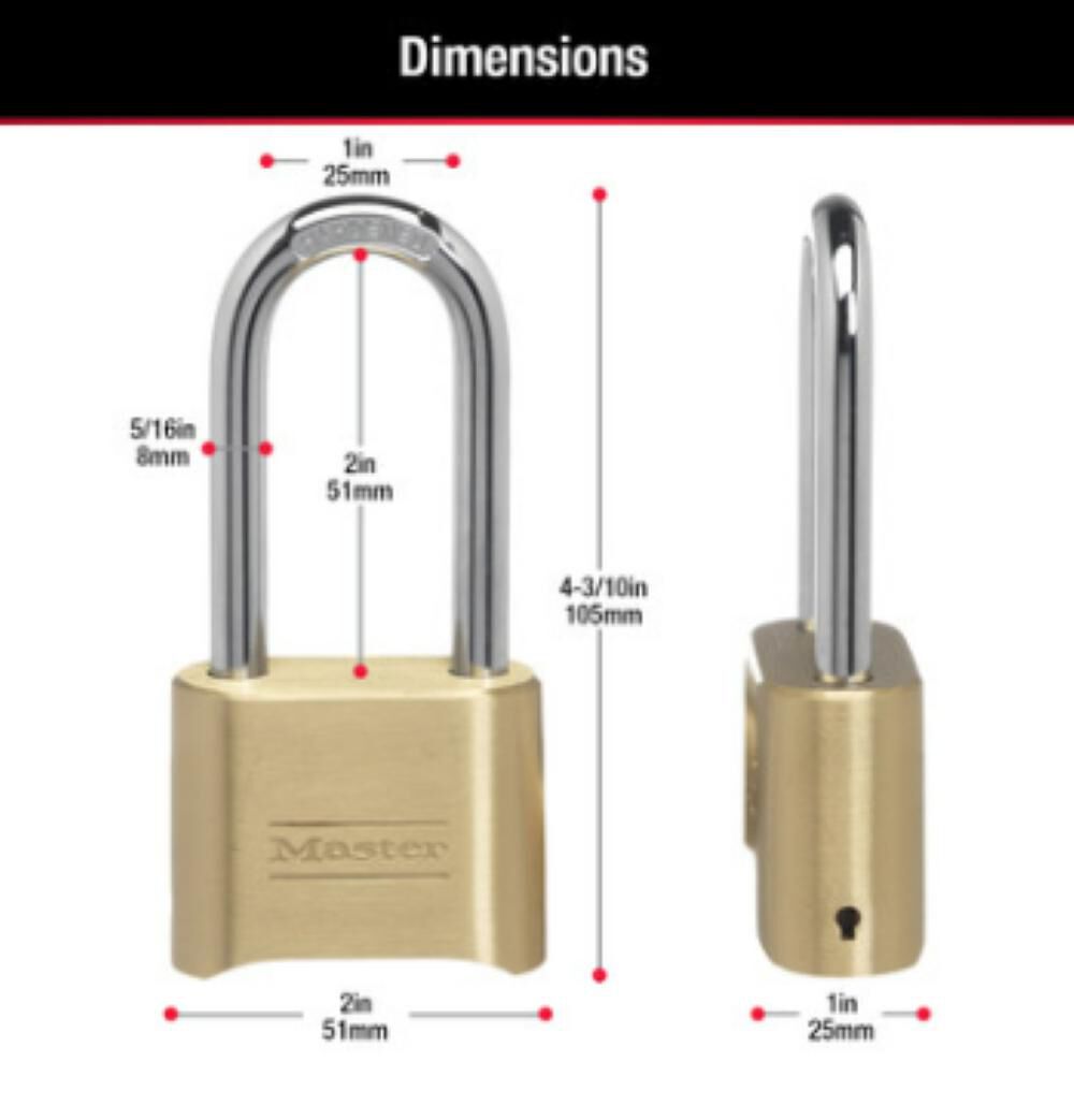 2 Inch Padlock Wide Resettable Combination Brass with 2 1/4 Inch Shackle 175LH