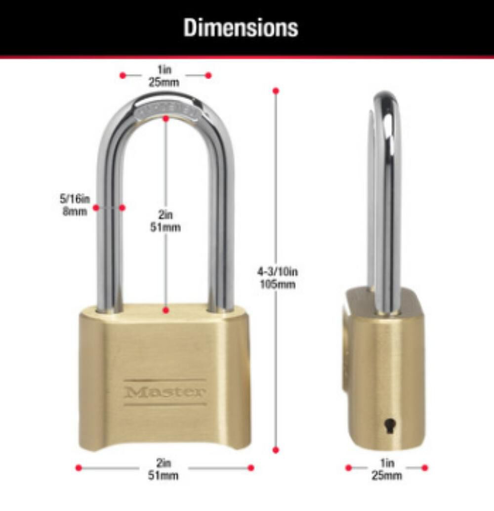 2in Combination Wide Resettable Brass Padlock with 2-1/4in Shackle 175DLH