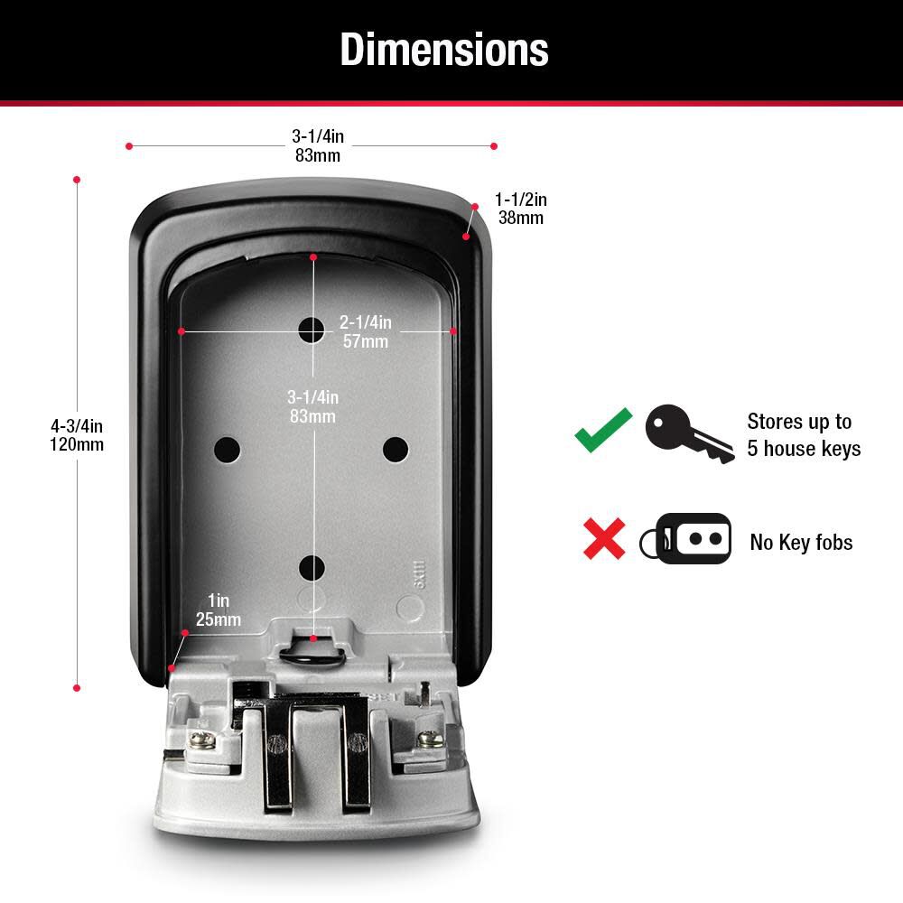 3-1/4in (83mm) Wide Set Your Own Combination Wall Lock Box 5401D