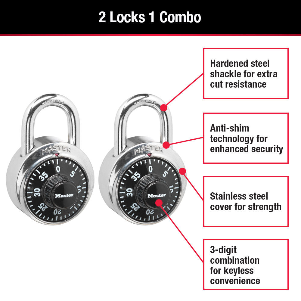 Padlock 1 7/8in Wide Steel Combination Dial 2pk 1500T