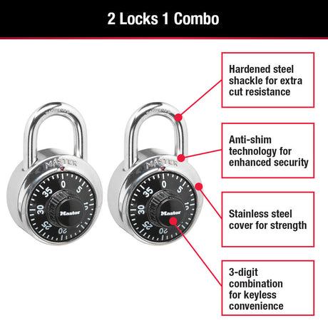 Padlock 1 7/8in Wide Steel Combination Dial 2pk 1500T