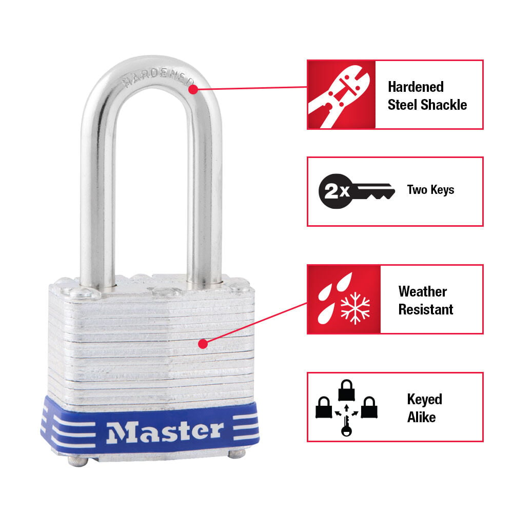 Padlock 1 9/16in Pin Tumbler Keyed Dual Ball Bearing 3pk 3TRILF