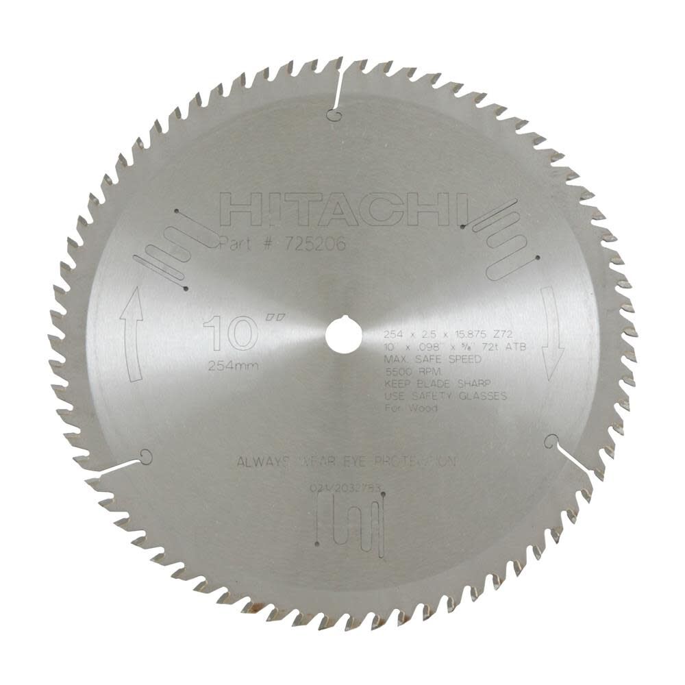 10in 72T Tungsten Carbide Tipped Finish Saw Blade with 5/8in Arbor 725206