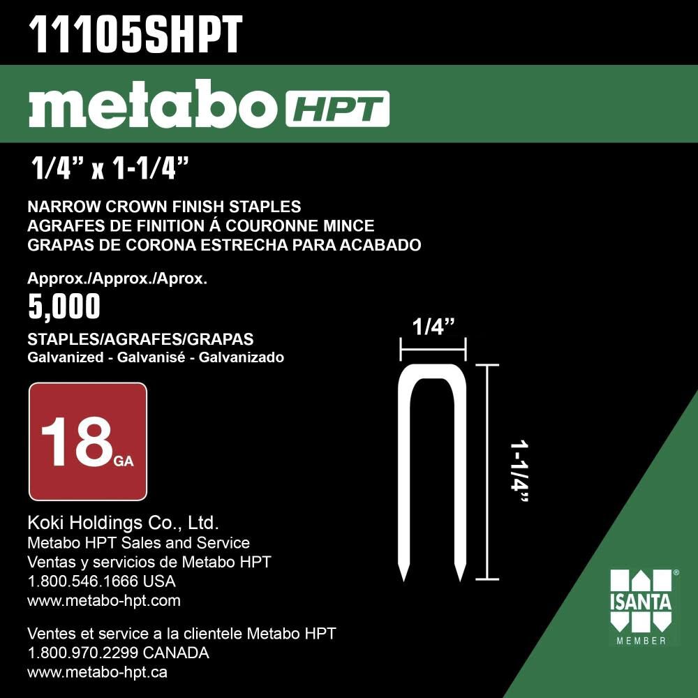 Narrow Crown Staples 1 1/4in x 1/4in 18 Gauge 11105SHPT