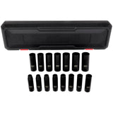 1/2 Drive Deep 6-Point Impact Socket Set 10-24mm Metric Steel Coated Black Oxide Finish 15pc 1300-SS-04