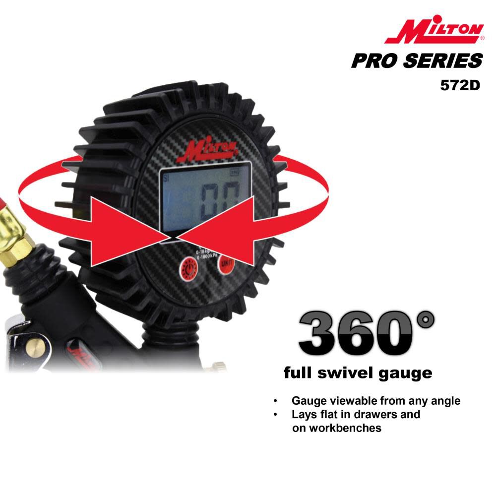 572D Pro Digital Pistol Grip Inflator Gauge - 36in Hose and Kwik Grip Safety Chuck - 255 PSI 572D