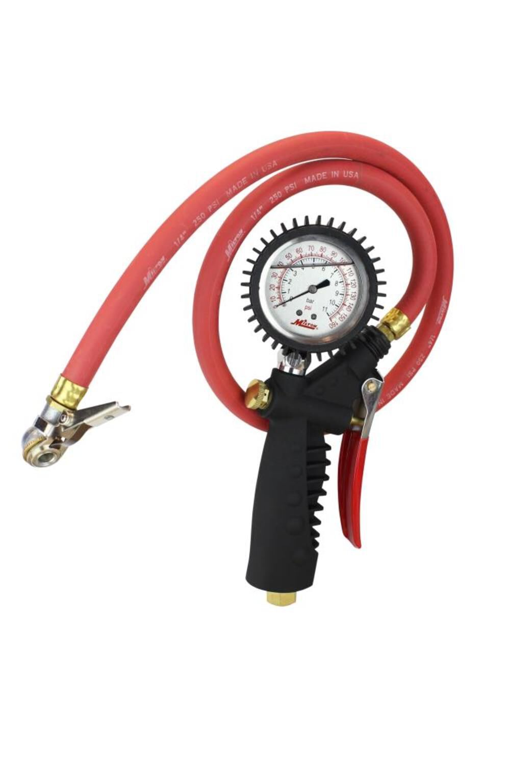 573A Pro Analog Pistol Grip Inflator Gauge - 36in Hose and Ball Chuck with Clip - 230 PSI 573A