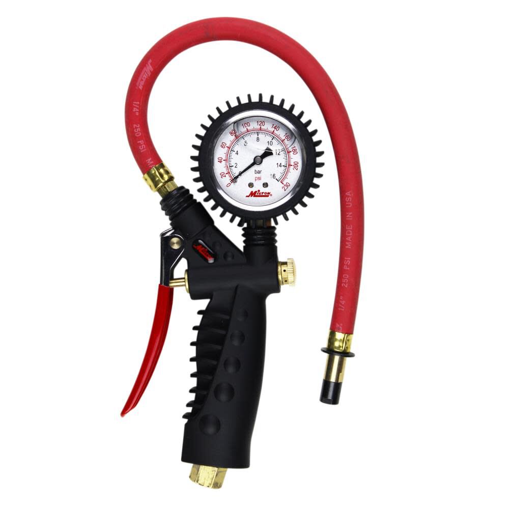 S-574A Pro Analog Pistol Grip Inflator Gauge - Straight Chuck and 15in Hose - 230 PSI S-574A