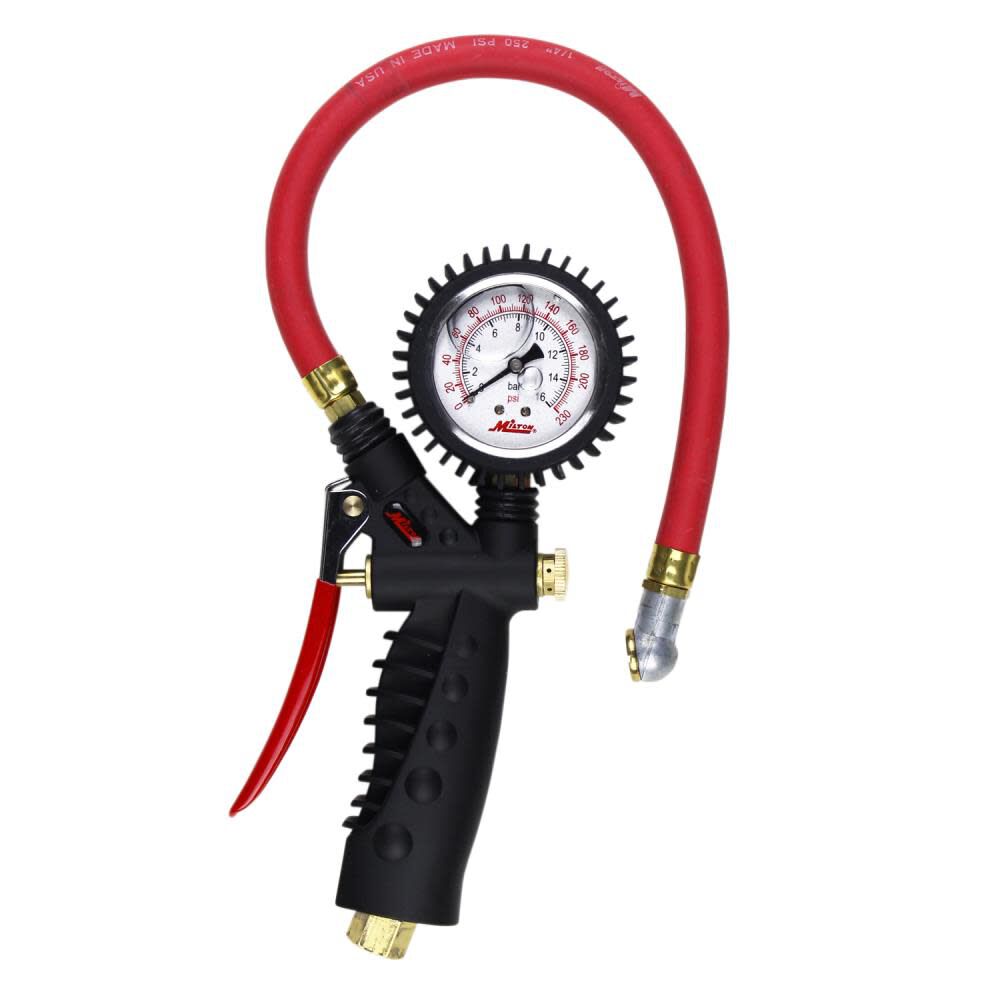 S-575A Pro Analog Pistol Grip Inflator Gauge - Ball Foot Chuck and 15in Hose - 230 PSI S-575A