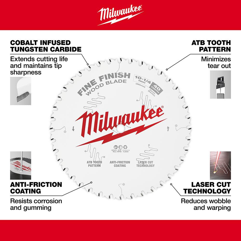 10-1/4 in. 40T Fine Finish Circular Saw Blade 48-40-1040