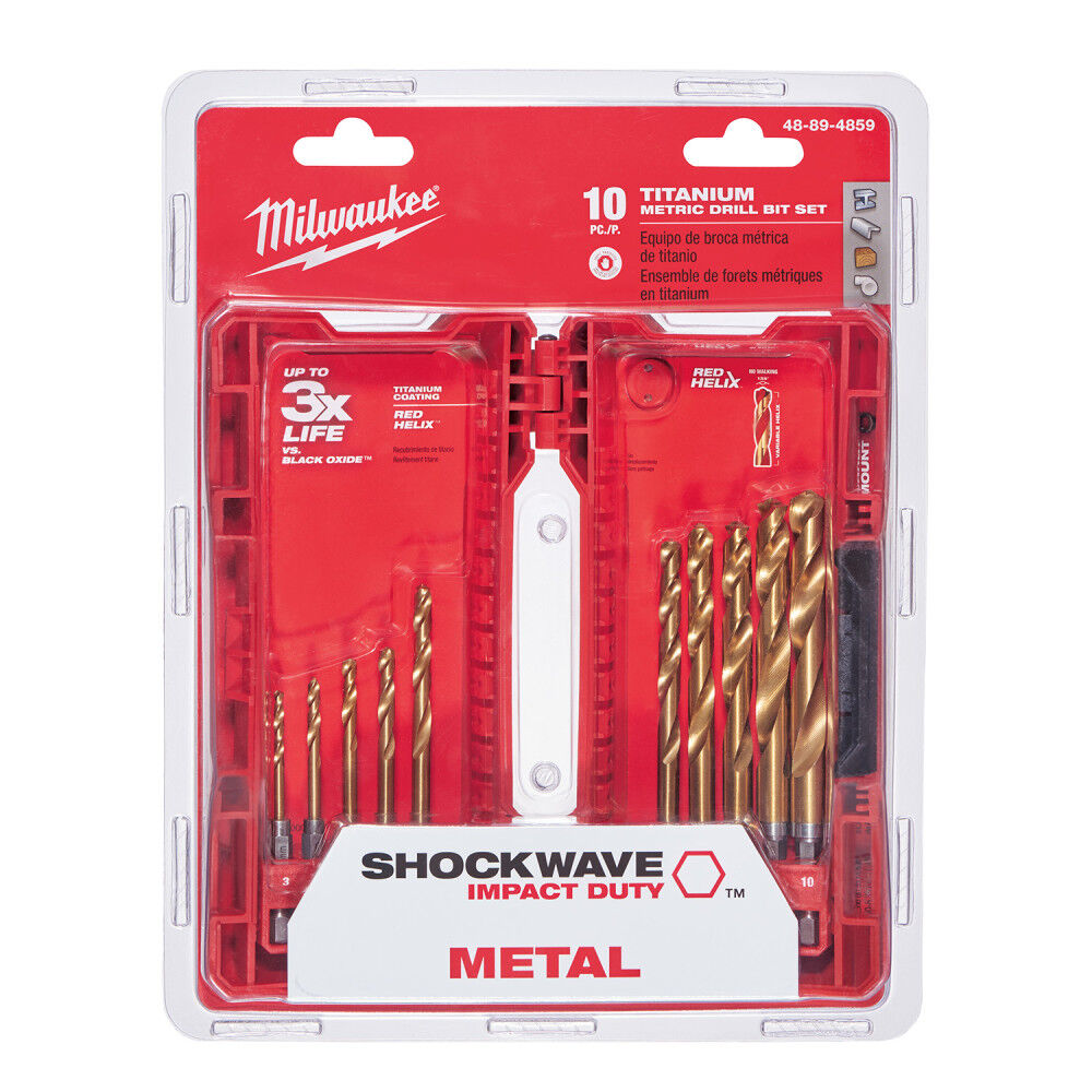 10-Piece Metric Titanium SHOCKWAVE Red Helix Drill Bit Kit 48-89-4859