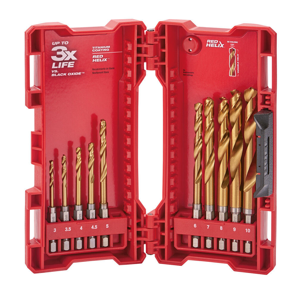 10-Piece Metric Titanium SHOCKWAVE Red Helix Drill Bit Kit 48-89-4859