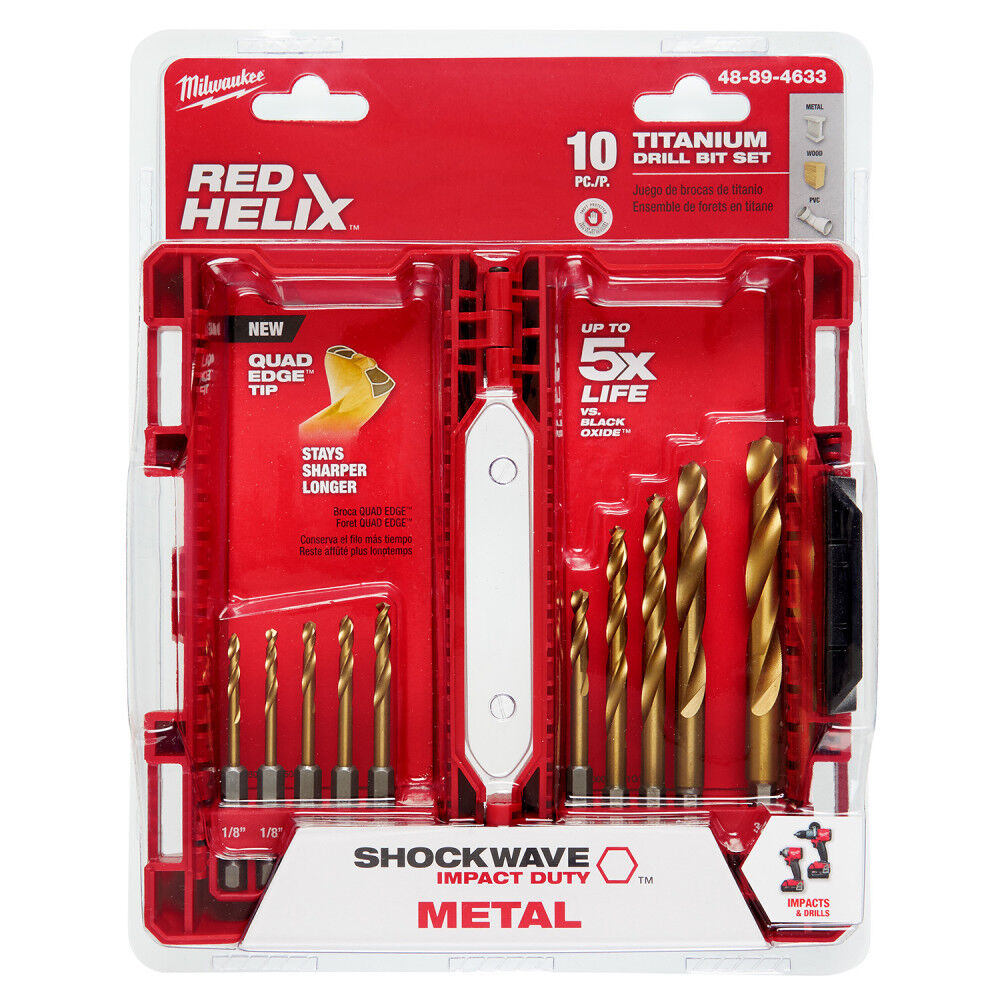 10-Piece Titanium Nitride SHOCKWAVE Red Helix Drill Bit Kit 48-89-4633