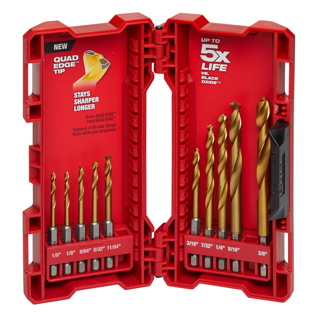 10-Piece Titanium Nitride SHOCKWAVE Red Helix Drill Bit Kit 48-89-4633