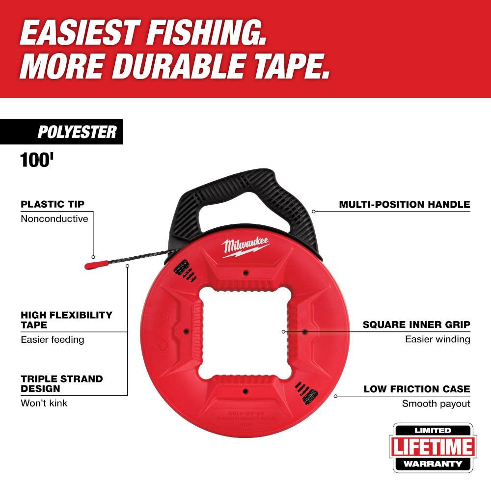 100 Ft. Polyester Fish Tape with Non-Conductive Tip 48-22-4165