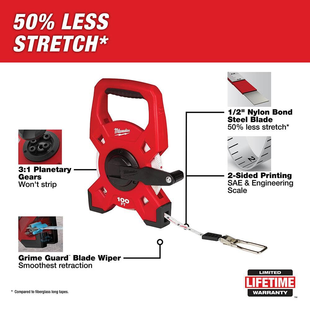 100 Ft. Steel Open Reel Long Tape Measure 48-22-5201