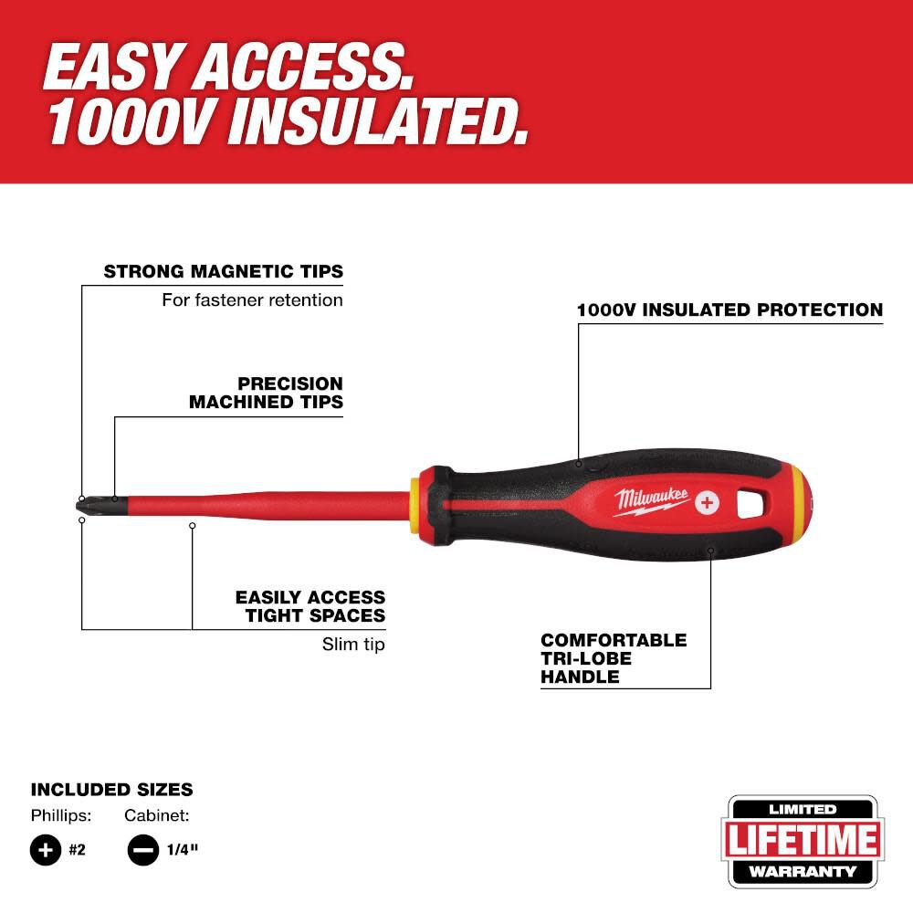 1000V Insulated Slim Tip Screwdriver Set 2pc 48-22-2207