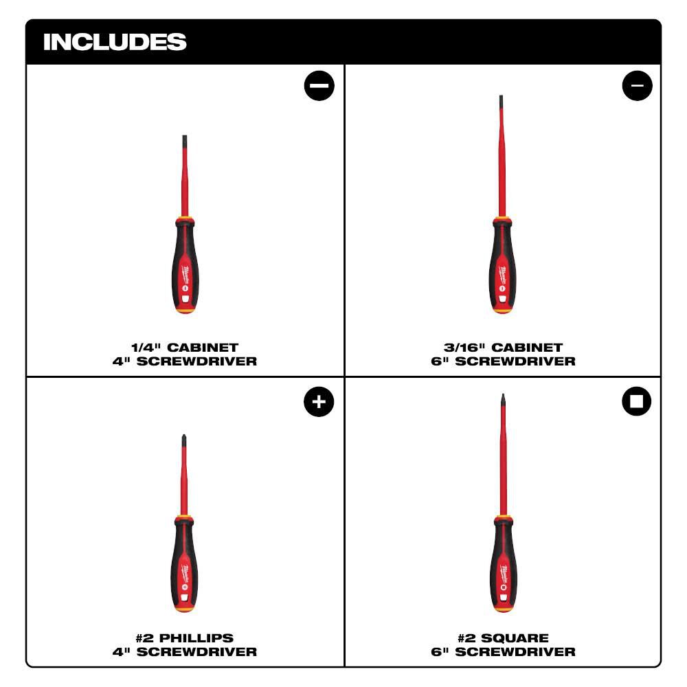 1000V Insulated Slim Tip Screwdriver Set 4pc 48-22-2219