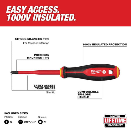 1000V Insulated Slim Tip Screwdriver Set 4pc 48-22-2219