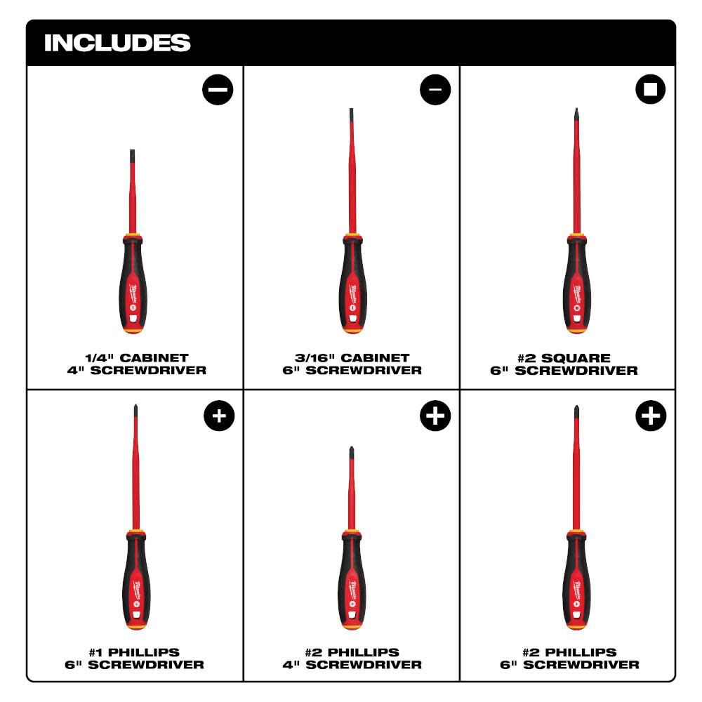 1000V Insulated Slim Tip Screwdriver Set 6pc 48-22-2206