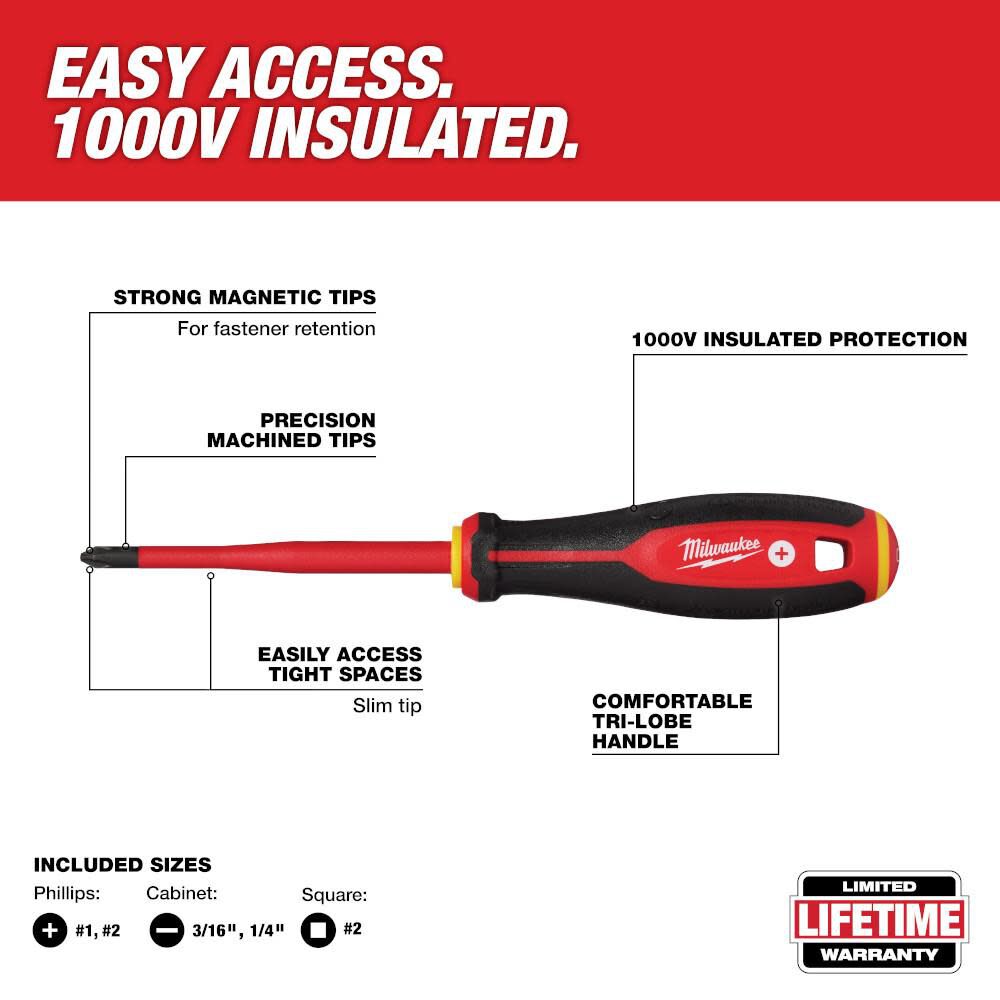 1000V Insulated Slim Tip Screwdriver Set 6pc 48-22-2206