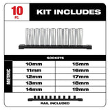 10pc 3/8 in. Metric Deep Well Sockets with FOUR FLAT Sides 48-22-9505