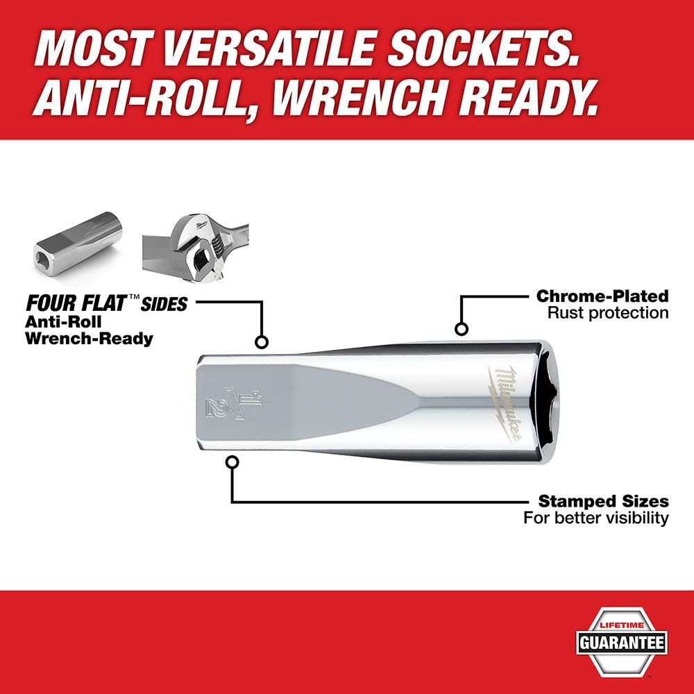 10pc 3/8 in. Metric Deep Well Sockets with FOUR FLAT Sides 48-22-9505