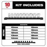 10pc 3/8 in. Metric Sockets with FOUR FLAT Sides 48-22-9503