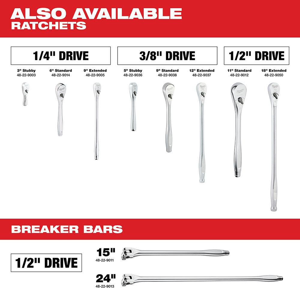 10pc 3/8 in. SAE Deep Well Sockets with FOUR FLAT Sides 48-22-9405