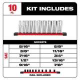 10pc 3/8 in. SAE Deep Well Sockets with FOUR FLAT Sides 48-22-9405